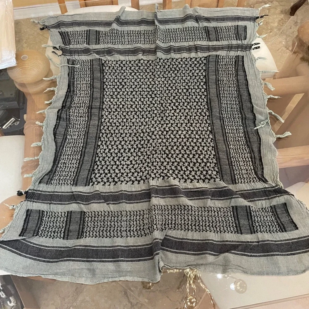 Grey and Black Shemagh Keffiyeh Desert Scarf Tactical Cotton Head Wrap 37x37